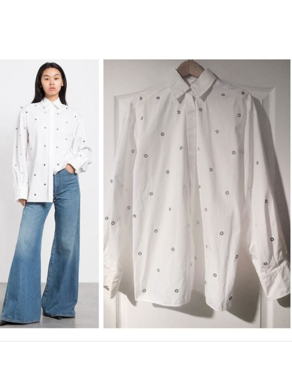 SPORTMAX | Elio eyelet-embellished cotton-poplin shirt In White